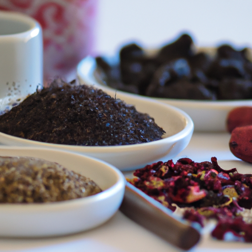 אוסף של מוצרי בריאות המושרים סומאק, כגון תה ותוספי מזון, המדגישים את היתרונות הבריאותיים הרבים שלו.